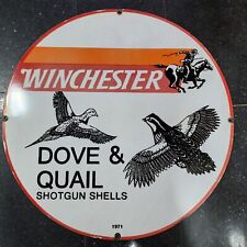 WINCHESTER DOVE & QUAIL PORCELAIN ENAMEL SIGN 30 INCHES ROUND picture