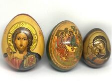 Lot 3 Easter Eggs Orthodox Religion Jesus Mary, Wooden Eggs, Hand Painted picture