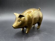 Old Vintage Solid Brass Pig Figurine Metal Piggy Hog Standing Farm Animal picture