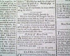 Early PITTSBURGH Pennsylvania Mad Anthony Wayne Fort Washington 1796 Newspaper   picture