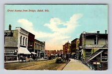 Beloit WI-Wisconsin, Grand Avenue From Bridge, Storefronts, Vintage Postcard picture