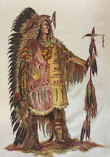 1970s Vintage Wesco-Reltex Native Costume Indian Chief Art Fabric Panel 21 X 28 picture