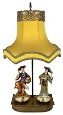 Vintage 1950s Hollywood Regency Chinoiserie Brass Porcelain Figural Pagoda Lamp picture