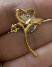 Heart Flower Vintage Collectible Pinback Gold Tone Elegant Lapel Gift Pin picture
