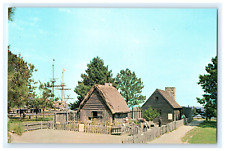 Vintage Postcard First Pilgrim Houses & Mayflower II Plymouth Massachusetts picture