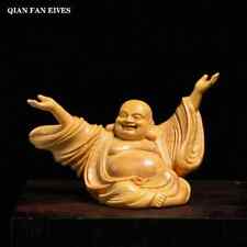 Wood carving Happy Maitreya Buddha decorative figures Small Statue Home Room picture