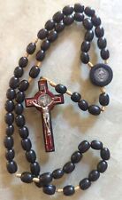 Vintage Wooden Rosary Beads Catholic Prayer Necklace & Cross Christian Crucifix picture