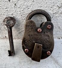 Vintage Old Vulcan Bright Mark Unique Rare Shape Brass Padlock Lock With Key picture