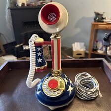 Vintage 1973 Stars & Stripes Americana Candlestick Rotary Dial Telephone Untest picture