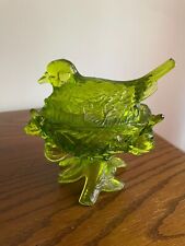 Vintage Westmoreland Frosted Satin Green Footed Bird On Nest Candy Dish picture