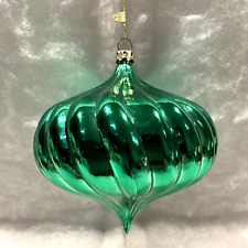 Silvestri 1970s Rare Wide Teardrop Swirl Green Plastic Christmas Ornament 4.5x4