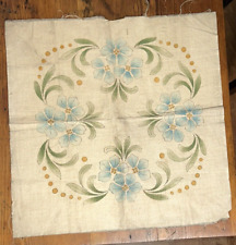 Antique c1900 Hand Painted Linen Embroidery Canvas Blue Morning Glories 22x22 picture