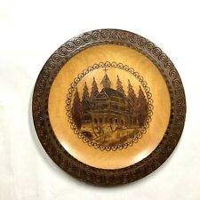 Vintage Wooden Poland Souvenir Carved Church Scene Wood Round Charger Plate  11” picture