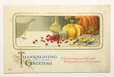 Thanksgiving Greeting Postcard Turkey Pumpkin Embossed c1910 picture