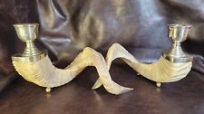 Vintage Standing Ram's Horn Candle Holders. EUC/MCM, STUNNING/READ picture