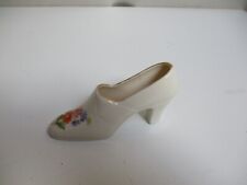 Vintage Porcelian Tiny High Heeled Shoe  White w Flowers 2