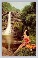 Island Girl Beauty By A Waterfall In Hawaii Antique, Vintage Postcard picture