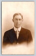 c1908 RPPC Man Wearing Jacket & Tie with Smoothed Hair ANTIQUE Postcard 1368 picture