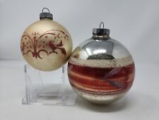 Set of 2 Vintage Christmas Mercury Glass Shiny Brite Painted Pink Mica Ornaments picture