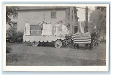 Patriotic Parade Float Horse Wagon American Flag Hamburg NY RPPC Photo Postcard picture
