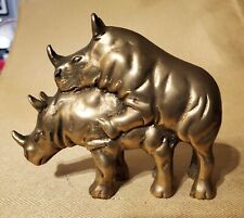Vintage Solid Heavy Brass Rhinoceros Mating Figurine Statue 5