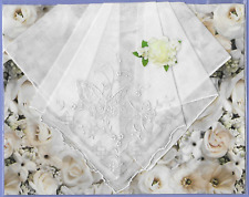 Beautiful vintage white linen handkerchief with butterfly embroidery for display picture