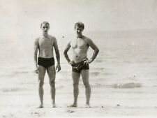 1970s Two Shirtless Trunks Bulge Guys Muscular Men Gay int Vintage B&W Photo picture