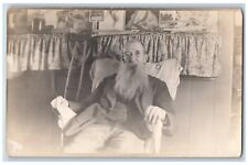 Old Man Postcard RPPC Photo Giant Beard Crutches Victorian Interior Candid picture