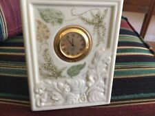 Vintage Lenox Porcelain Desk Clock Cream Gold Green Leaf Pattern Quartz picture