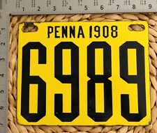 1908 Pennsylvania Porcelain License Plate 6989 ALPCA Garage Decor Ford Dodge picture