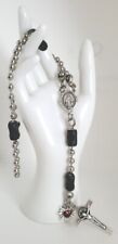 Rosary Handmade Stainless Steel Bead Catholic Rosary (Black) &Sacred Heart Medal picture
