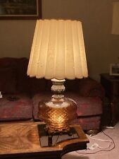 LARGE Vintage Hollywood Regency Mid Century Table Lamp Amber Glass Metal Base picture