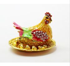 Bejeweled Enameled Trinket Box/Figurine With Rhinestones-Small Chicken on nest picture