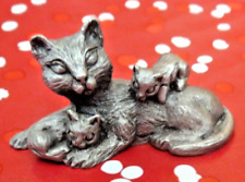 Vintage 1981 Spoontiques Miniature Pewter Cat with Kittens #P182  Rare picture