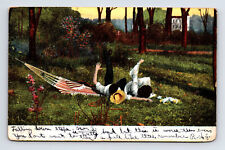 c1906 Victorian Romance Couple Fall Off Hammock After Tennis UDB Postcard picture