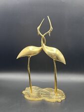 Vintage Brass Pair of Cranes Bird Statue With Intertwined Necks 1970s Sculpture picture