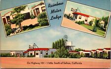Linen Postcard Rainbow Motor Lodge on US Highway 101 in Salinas, California picture