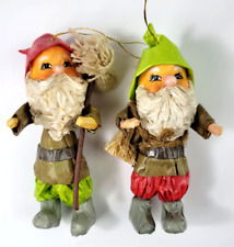 2 Vintage Paper Mache Elf Ornaments Woodsman Gnome Taiwan Hobo Fairy Garden picture