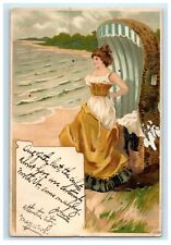 1906 Woman Standing Near The Sea Atlantic City New Jersey NJ Postcard picture