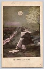 Postcard  Man Woman Kissing on Bench Same old game c1908 picture