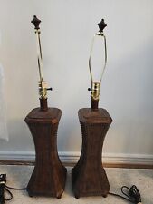 Pair Of Wooden Studded Lamps 32
