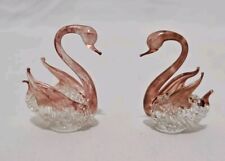 Vintage Spun Glass Art Glass  Pair of Swans Miniature Figurine 1.75