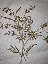 Embroidered Linen Tablecloth 53” x 53”, NWOT, Beige - Beautiful picture