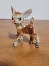 Vintage 60's Hard Plastic Big Eyed Spotted Fawn Deer Figurine picture
