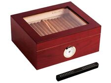 Cigar Humidor Large Cedar Wood Desktop Humidifier GlassTop Storage Box 50 Cigars picture