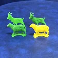 Lot of 4 Vtg Plastic Goat Sheep Figures Farm Barnyard Bright Color Green Yellow picture