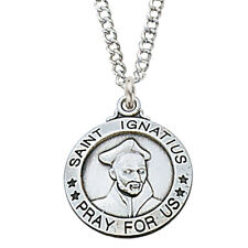 Saint Ignatius Medal Sterling Silver Pendant 20 Inch Necklace Christian Chain picture