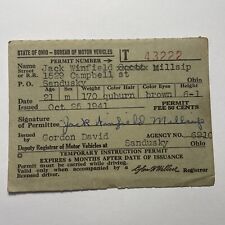 Vintage 1941 Sandusky, Ohio Operator's Driver's License - Violation Record picture