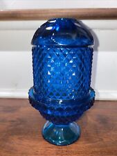 MCM Blue Diamond Point Viking Glass Fairy Lamp Votive / Tealight Holder picture