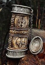 Antique 19th Century Tibetan Carved Yak Bone Etched Silver Relic Scroll Holder picture